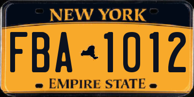 NY license plate FBA1012