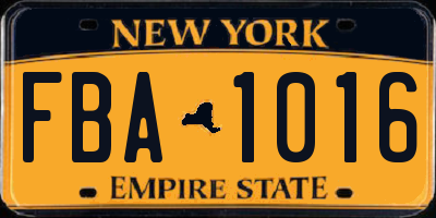 NY license plate FBA1016
