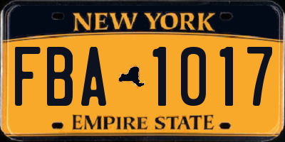 NY license plate FBA1017