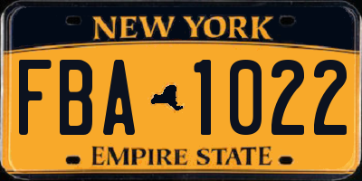 NY license plate FBA1022