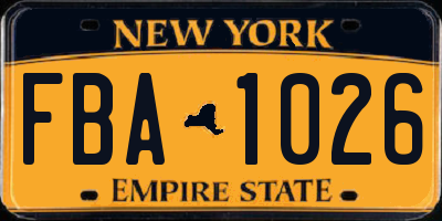 NY license plate FBA1026