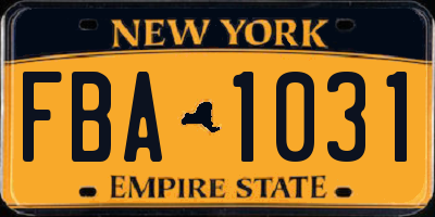 NY license plate FBA1031