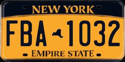 NY license plate FBA1032