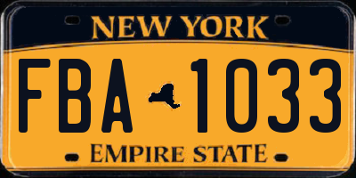 NY license plate FBA1033
