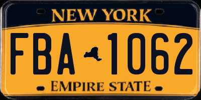 NY license plate FBA1062