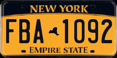 NY license plate FBA1092