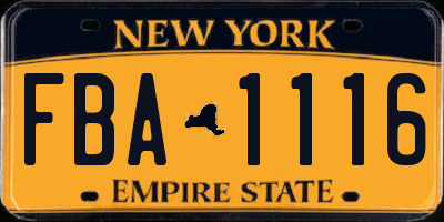 NY license plate FBA1116