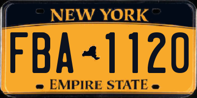 NY license plate FBA1120