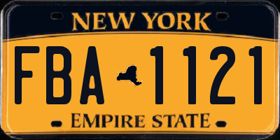 NY license plate FBA1121