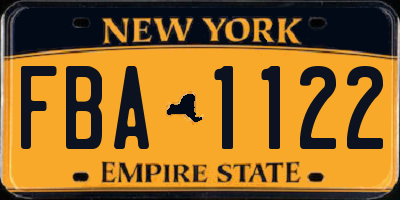 NY license plate FBA1122