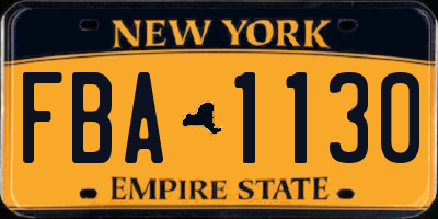 NY license plate FBA1130