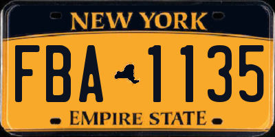 NY license plate FBA1135