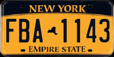 NY license plate FBA1143