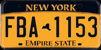 NY license plate FBA1153