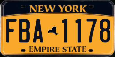 NY license plate FBA1178