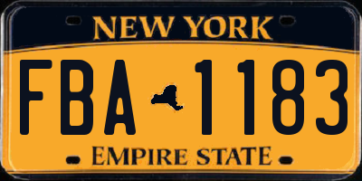NY license plate FBA1183