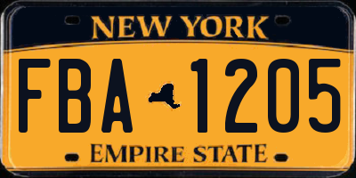 NY license plate FBA1205