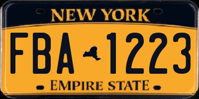 NY license plate FBA1223