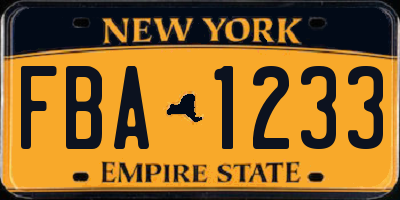 NY license plate FBA1233