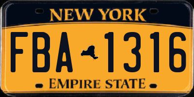 NY license plate FBA1316