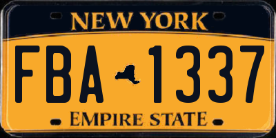 NY license plate FBA1337