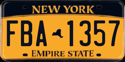 NY license plate FBA1357