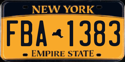 NY license plate FBA1383