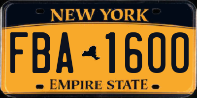 NY license plate FBA1600