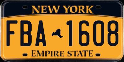 NY license plate FBA1608