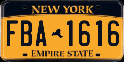 NY license plate FBA1616