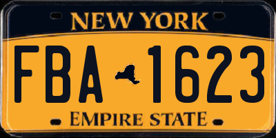 NY license plate FBA1623
