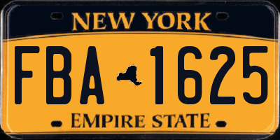 NY license plate FBA1625