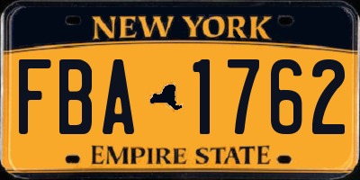 NY license plate FBA1762