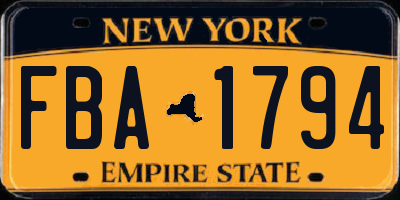 NY license plate FBA1794