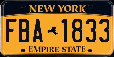 NY license plate FBA1833