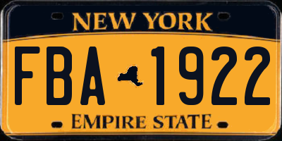 NY license plate FBA1922