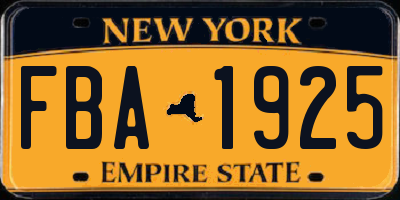 NY license plate FBA1925