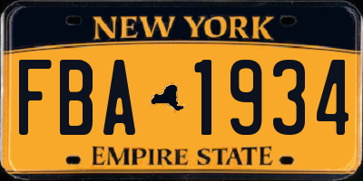 NY license plate FBA1934