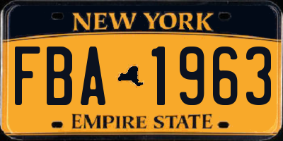 NY license plate FBA1963