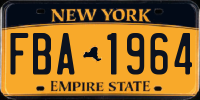 NY license plate FBA1964