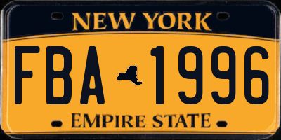 NY license plate FBA1996
