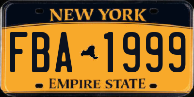 NY license plate FBA1999
