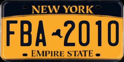 NY license plate FBA2010
