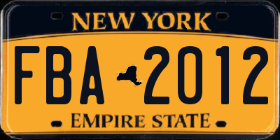 NY license plate FBA2012
