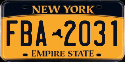 NY license plate FBA2031