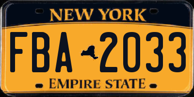NY license plate FBA2033