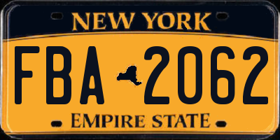 NY license plate FBA2062