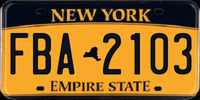 NY license plate FBA2103