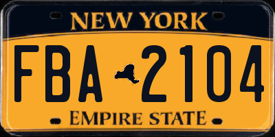 NY license plate FBA2104