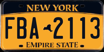 NY license plate FBA2113